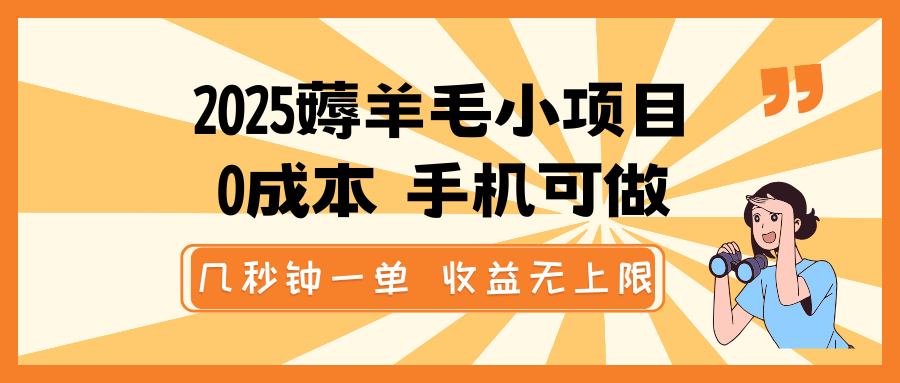 2025薅羊毛小项目，0成本 手机可做，几秒钟一单，收益无上限-耐玩网创