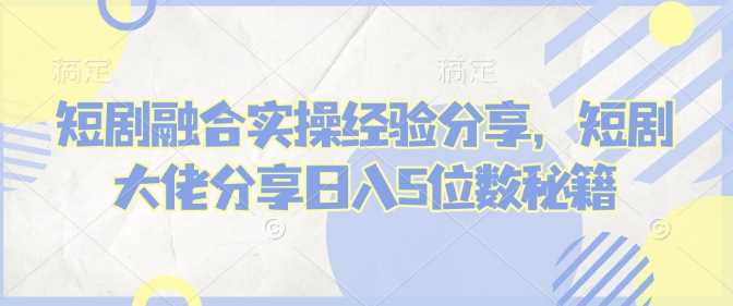 短剧融合实操经验分享，短剧大佬分享日入5位数秘籍-耐玩网创