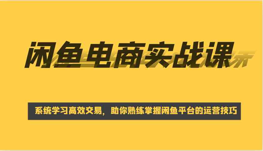 闲鱼电商实战课，系统学习高效交易，助你熟练掌握闲鱼平台的运营技巧-耐玩网创