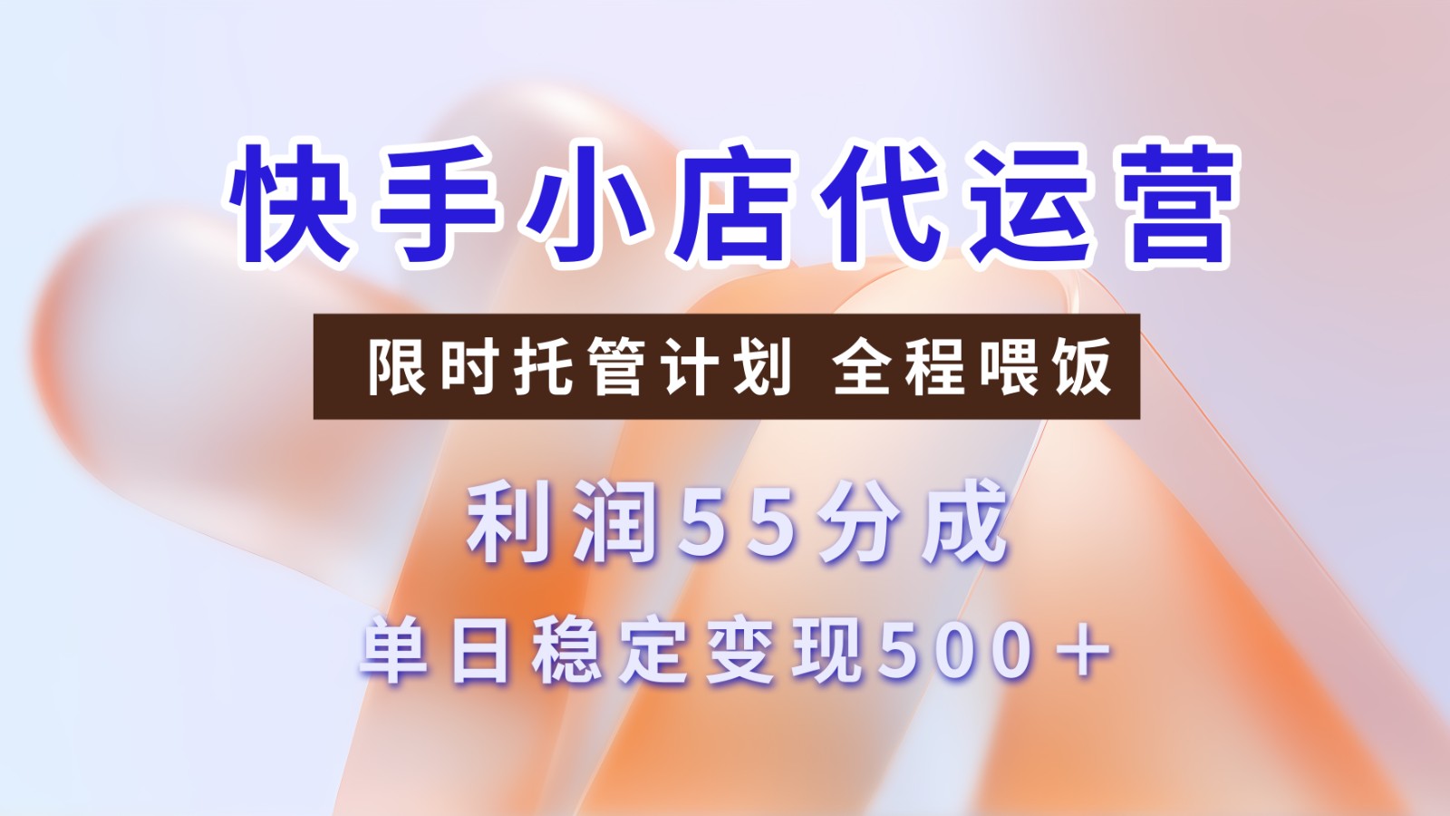 快手小店代运营，限时托管计划，收益55分，单日稳定变现500+-耐玩网创