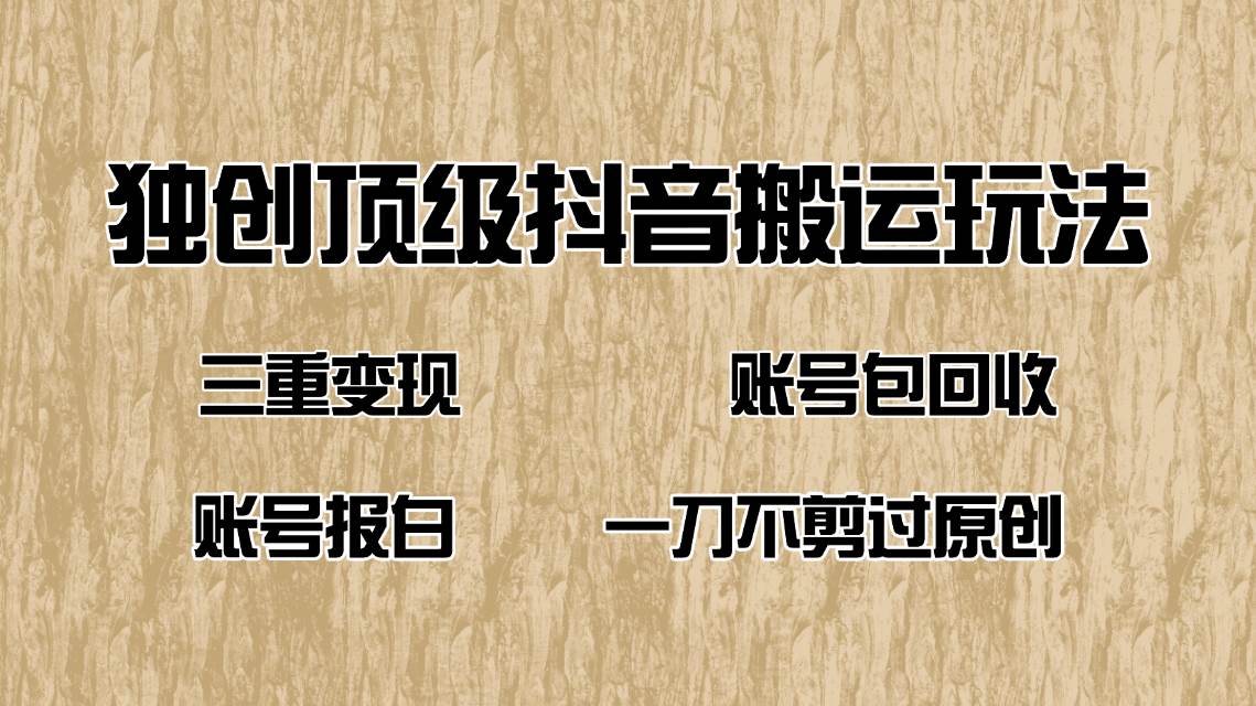 （14187期）抖音短剧纯搬运玩法，三重变现，账号包回收，账号报白一刀不剪过原创-耐玩网创