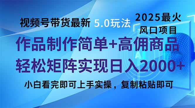 （14191期）视频号带货最新5.0玩法，作品制作简单，当天起号，复制粘贴，轻松矩阵…-耐玩网创
