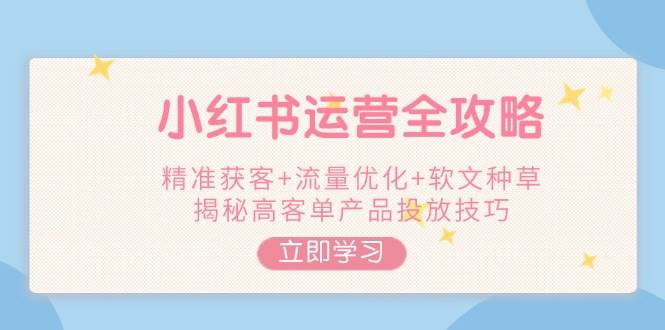 小红书运营全攻略，精准获客+流量优化+软文种草，揭秘高客单产品投放技巧-耐玩网创