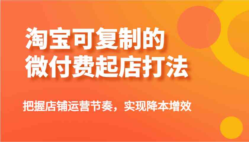 淘宝可复制的微付费起店打法，把握店铺运营节奏，实现降本增效！-耐玩网创