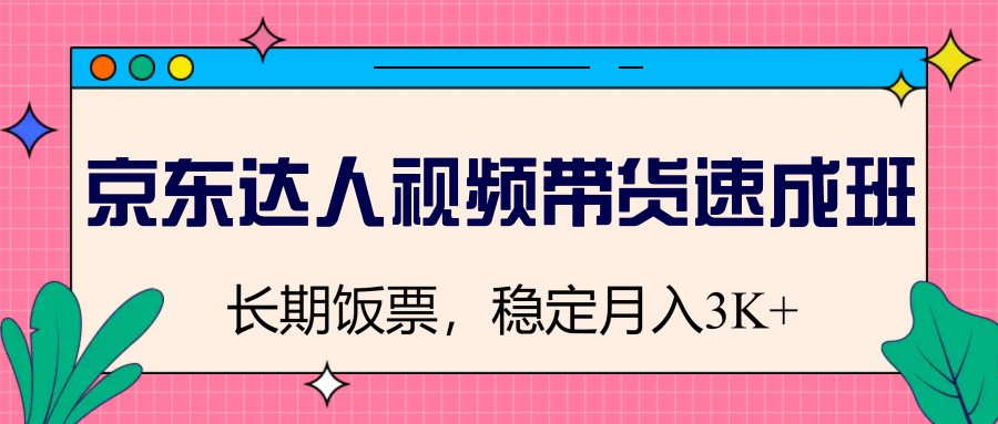 京东达人视频带货速成班，长期饭票，稳定月入3K-耐玩网创