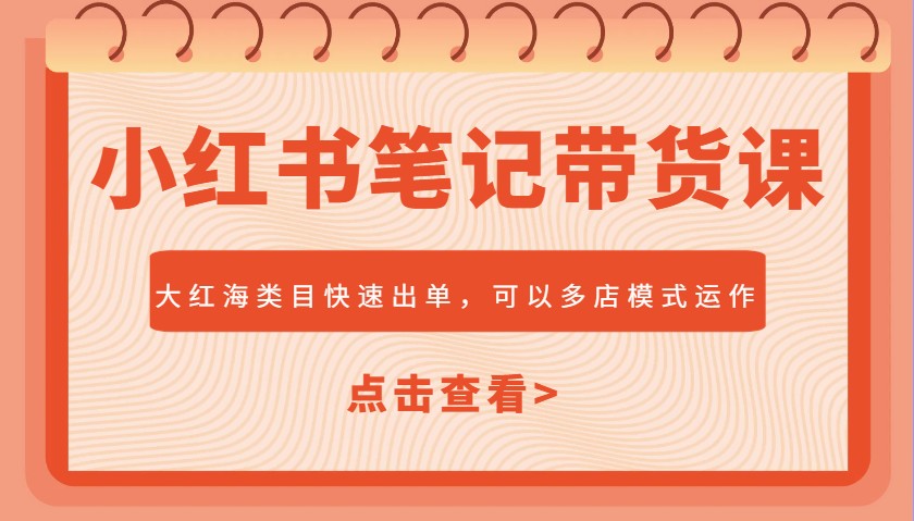 小红书笔记带货课，大红海类目快速出单，市场大，可以多店模式运作-耐玩网创