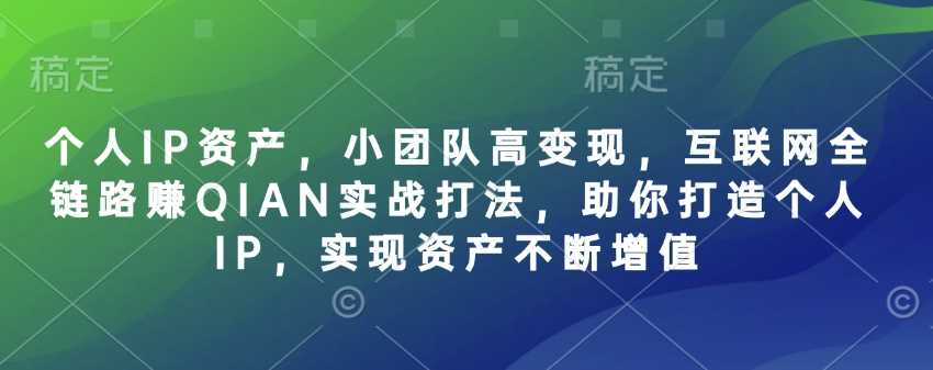 个人IP资产，小团队高变现，互联网全链路赚QIAN实战打法，助你打造个人IP，实现资产不断增值-耐玩网创