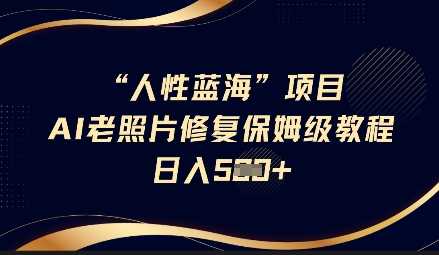 人性蓝海AI老照片修复项目保姆级教程，长期复购，轻松日入5张-耐玩网创