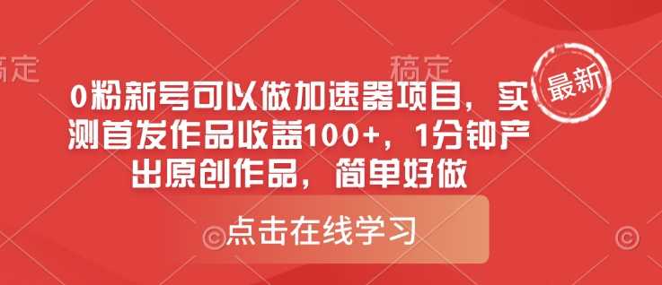 0粉新号可以做的加速器项目，实测首发作品收益100+，1分钟产出原创作品，简单好做-耐玩网创