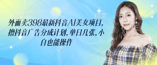外面卖398最新抖音AI美女项目，撸抖音广告分成计划，单日几张，小白也能操作-耐玩网创