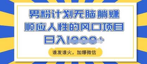 男粉计划无脑躺Z，顺应人性的风口项目，谁发谁火，加爆微信，日入多张【揭秘】-耐玩网创