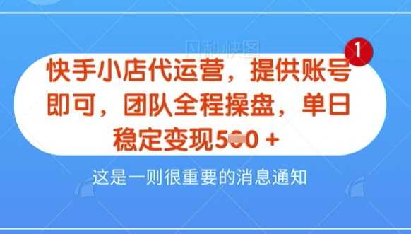 【快手小店代运营3.0】，模式新升级，收益五五分，稳定单日8张【揭秘】-耐玩网创