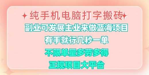 纯手机电脑打字搬砖，有手就行，几秒一单，多劳多得，正规项目大平台【揭秘】-耐玩网创