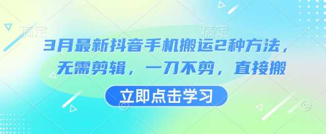 3月最新抖音手机搬运2种方法，无需剪辑，一刀不剪，直接搬-耐玩网创