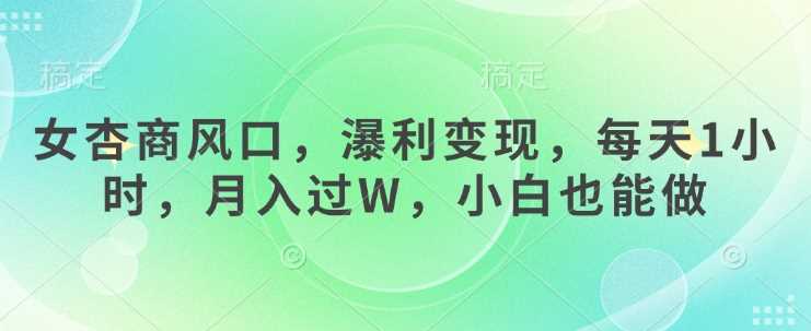 女杏商风口，瀑利变现，每天1小时，月入过W，小白也能做-耐玩网创