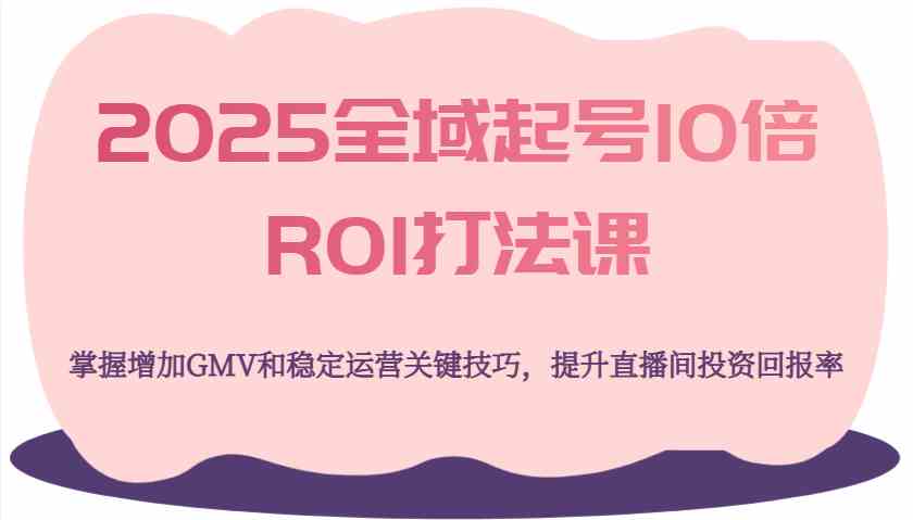2025全域起号10倍ROI打法课，掌握增加GMV和稳定运营关键技巧，提升直播间投资回报率-耐玩网创