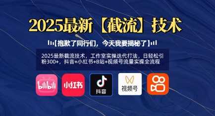 2025最新截流技术，工作室实操迭代打法，日轻松引粉300+，抖音+小红书+B站+视频号流量实操全流程-耐玩网创