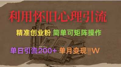 利用怀旧心理，引流创业粉，简单可矩阵操作，单日引流200+，月变现过W-耐玩网创