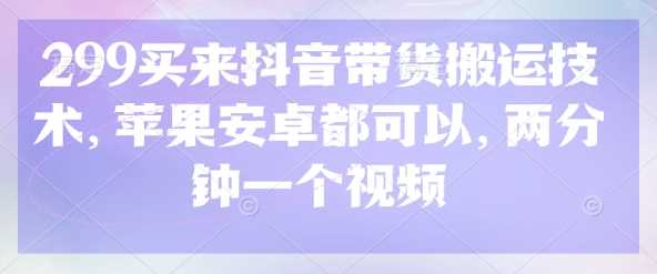 299买来抖音带货搬运技术，苹果安卓都可以，两分钟一个视频-耐玩网创