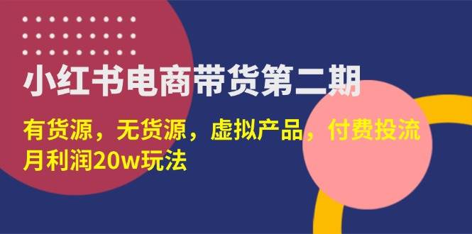 （14186期）小红书电商带货第二期，有货源，无货源，虚拟产品，付费投流，月利润20w-耐玩网创