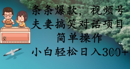 条条爆款，视频号夫妻搞笑对话项目，简单操作，小白轻松日入3张-耐玩网创