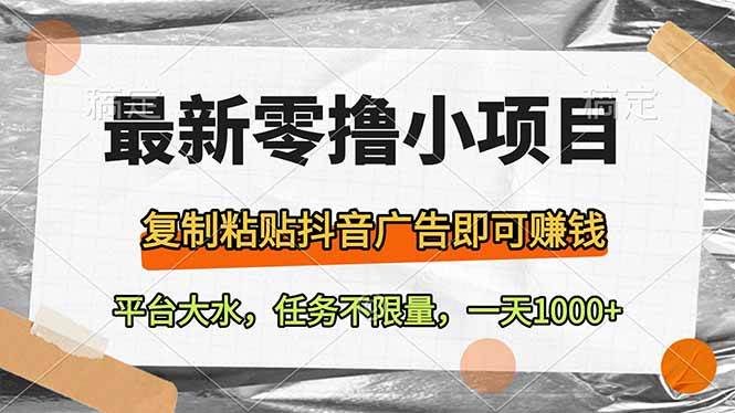 （14230期）最新零撸小项目，复制粘贴抖音广告即可赚钱，平台大水，任务不限量，一…-耐玩网创