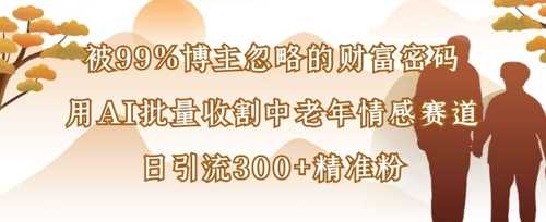 被99%博主忽略的财富密码：用AI批量收割中老年情感赛道，日引流300+精准粉-耐玩网创