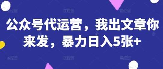公众号代运营，我出文章你来发，暴力日入5张+【揭秘】-耐玩网创