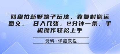 网盘拉新野路子玩法，靠复制搬运图文， 日入几张，2分钟一条，手机操作轻松上手-耐玩网创