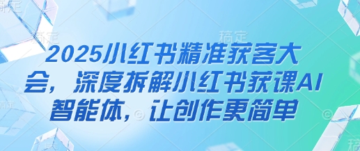 2025小红书精准获客大会，深度拆解小红书获课AI智能体，让创作更简单-耐玩网创