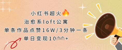 小红书超火的治愈系loft公寓，单条作品点赞16W，3分钟一条，单日变现数张-耐玩网创