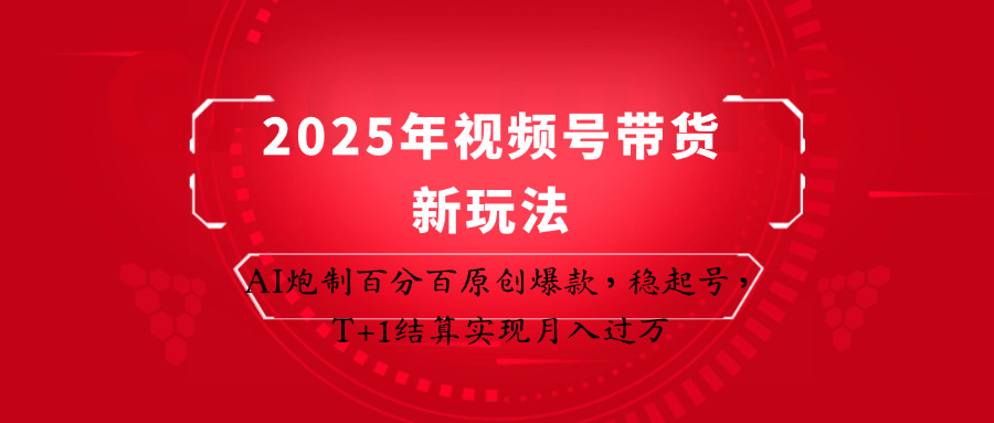 2025年视频号带货新玩法：AI炮制百分百原创爆款，稳起号，T+1结算实现月入过万-耐玩网创