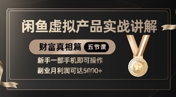 精品！闲鱼虚拟产品实战讲解，新手一部手机即可操作，副业月利润可达5k+-耐玩网创
