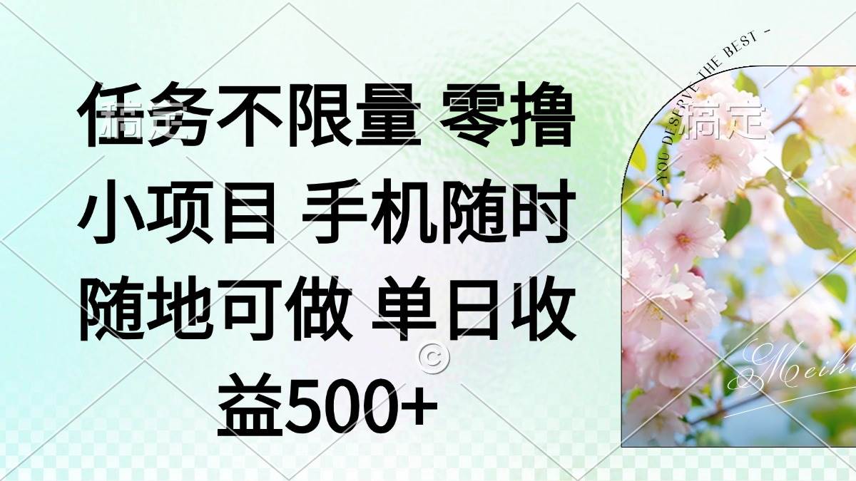 （14391期）零撸小项目 手机随时可做 任务不限量 单日收益500＋-耐玩网创