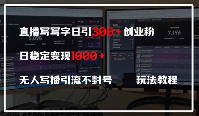 （14412期）直播写写字日引300+创业粉，日稳定变现600+无人写播引流不封号，玩法教程-耐玩网创