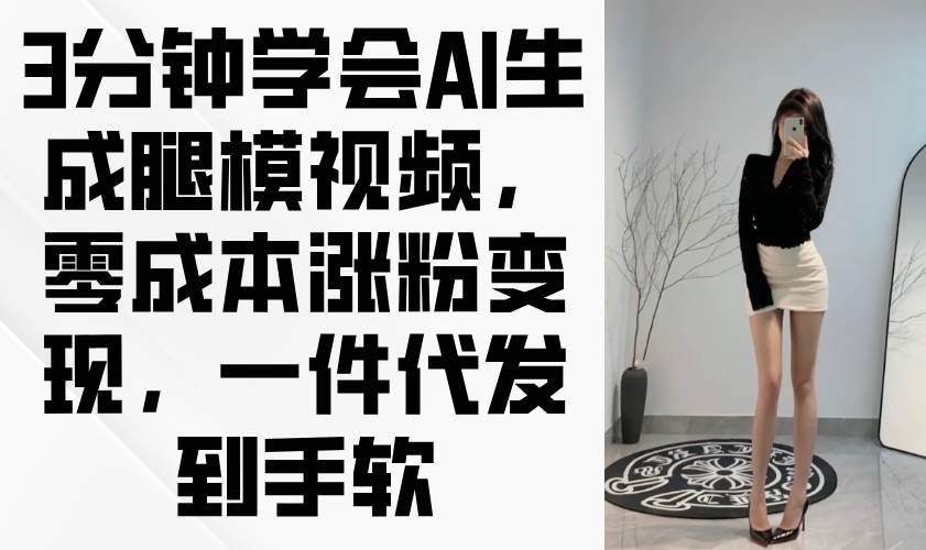 （14537期）3分钟学会AI生成腿模视频，零成本涨粉变现，一件代发到手软-耐玩网创