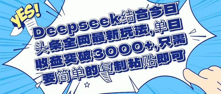 （14495期）Deepseek结合今日头条全网最新玩法，单日收益突破3000+，只需要简单的…-耐玩网创