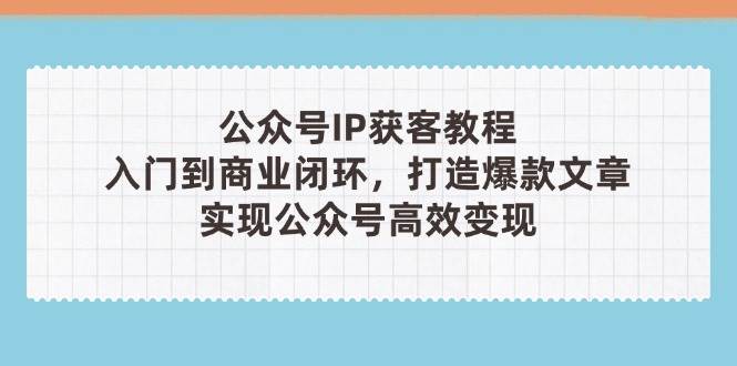 公众号IP获客教程(第3期)，从入门到商业闭环，打造爆款文章，实现公众号高效变现-耐玩网创