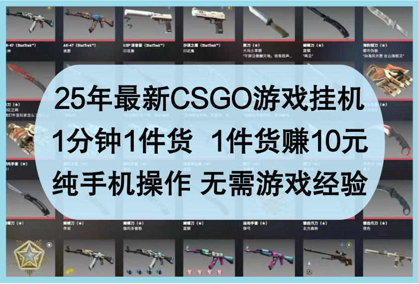 25年最新CSGO游戏挂机，1分钟1件货，1件货赚10元，纯手机操作，无需游戏经验-耐玩网创