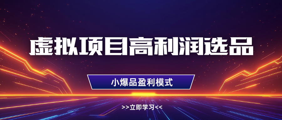 虚拟项目高利润选品方法，单店利润1W+，可多店倍增利润-耐玩网创