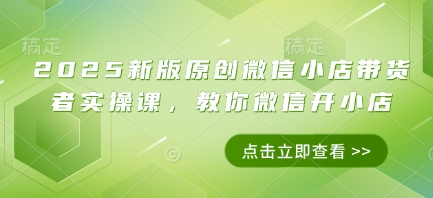 2025新版原创微信小店带货者实操课，教你微信开小店-耐玩网创