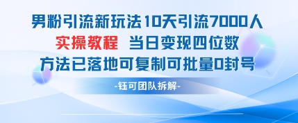 男粉引流新玩法10天引流7000人当日变现四位数可复制可批量0封号-耐玩网创