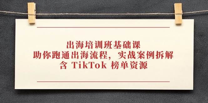 （14555期）出海培训班基础课，助你跑通出海流程，实战案例拆解，含 TikTok 榜单资源-耐玩网创