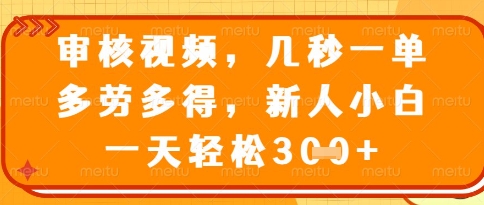 视频审核员，几秒一单，不限时间，不限地点，多做多得，新人小白一天轻松几张+【揭秘】-耐玩网创