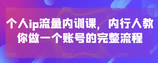 个人ip流量内训课，内行人教你做一个账号的完整流程-耐玩网创