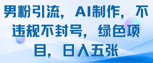 男粉引流，AI制作，不违规不封号，绿色项目，日入五张-耐玩网创