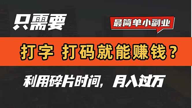 （14673期）只需要打字，打码，就能赚钱？简单的赚钱小副业，利用碎片时间，月入过万-耐玩网创