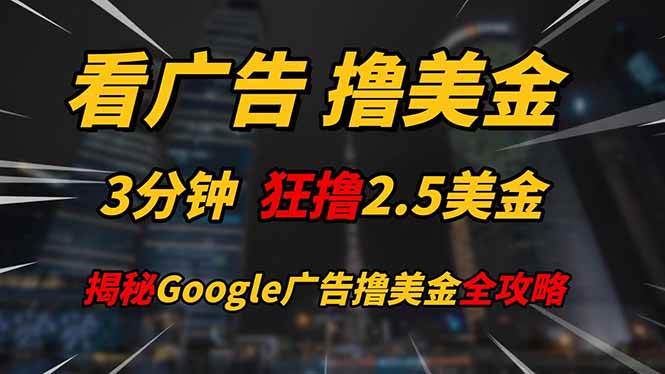 （14701期）看广告，撸美金！！3分钟赚2.5美金！！日入200美金不是梦！揭秘Google…-耐玩网创