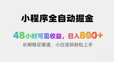 小程序全自动掘金，48小时可见收益，日入8张+长期稳定靠谱，小白宝妈轻松上手【揭秘】-耐玩网创