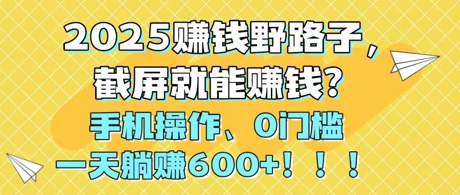 （14771期）2025赚钱野路子，截屏就能赚钱？手机操作0门槛，一天躺赚600+！！！-耐玩网创